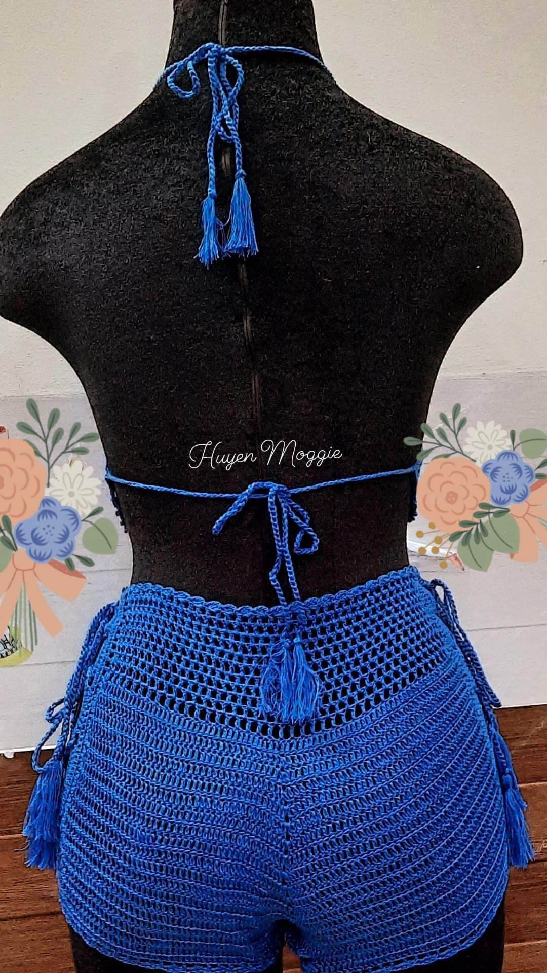 Set áo và quần sợi móc đan dây