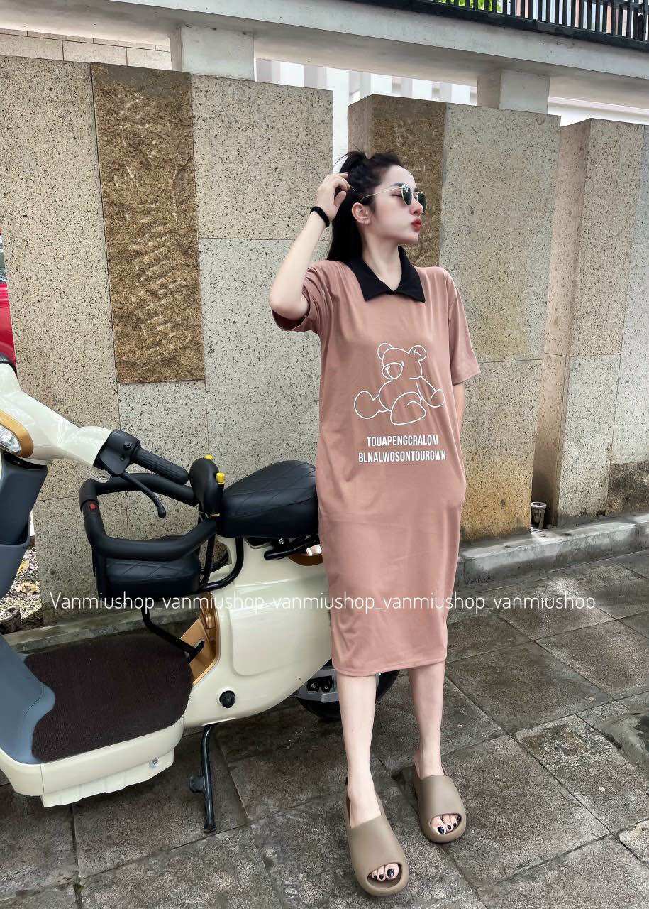 Đầm bầu cổ sơ mi trắng công sở