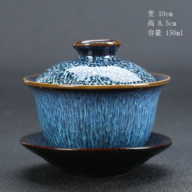 Medium Cover Teacup Tea Bowl Tea Set Tea Cup Ceramic Sancai Large Jingdezhen Blue and White Porcelain with Lid