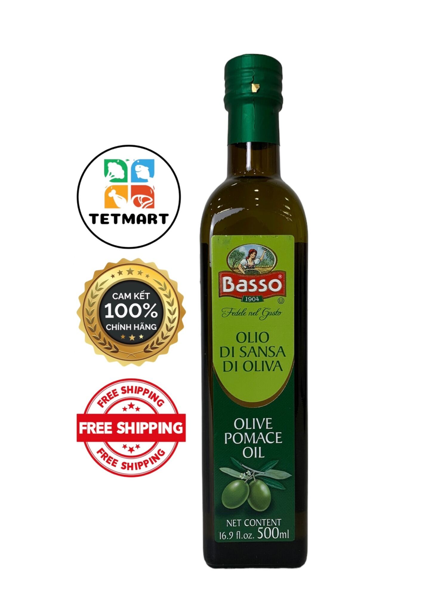 Dầu oliu ô liu pomance Basso 500ml nhập khẩu Basso Italia olive pomance