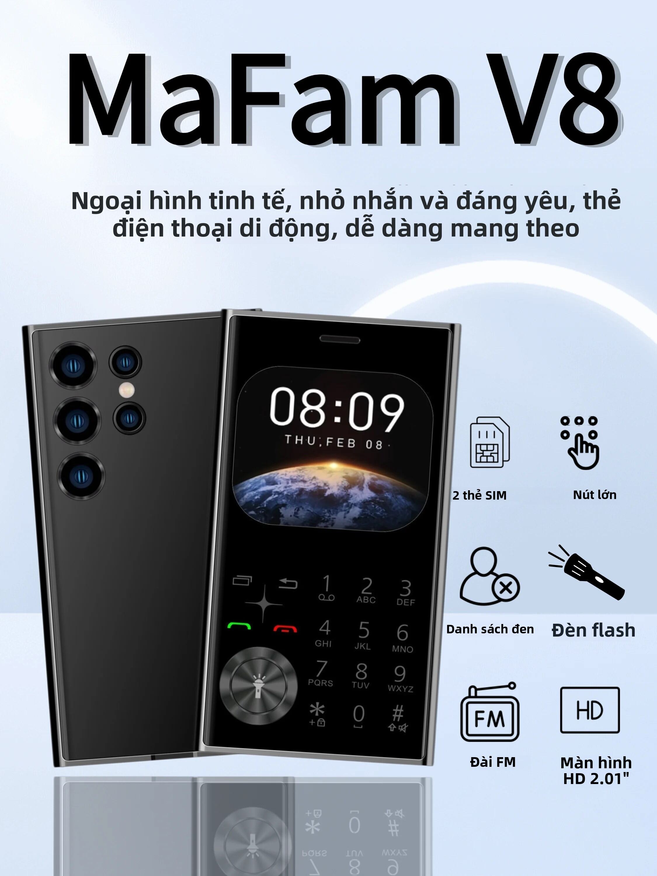 Điện Thoại Mini Kích Thước Thẻ Tín Dụng Mở Khóa Dual SIM Siêu Mỏng 2.0 "Màn Hình Bỏ Túi Điện Thoại D