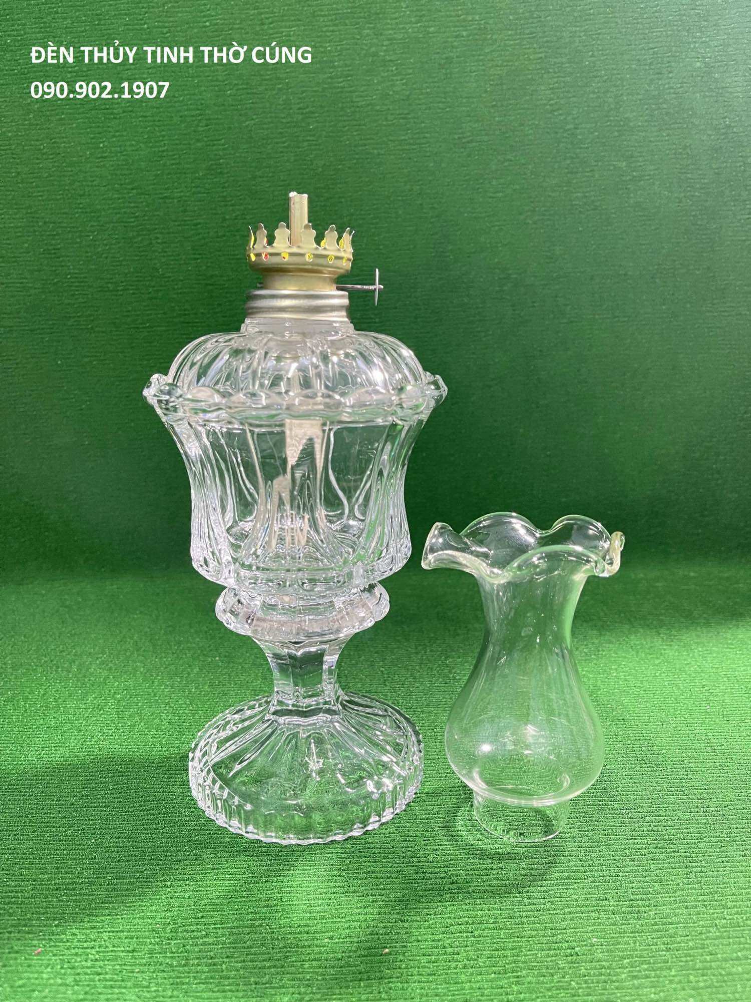 Đèn thủy tinh thờ cúng - thố chân