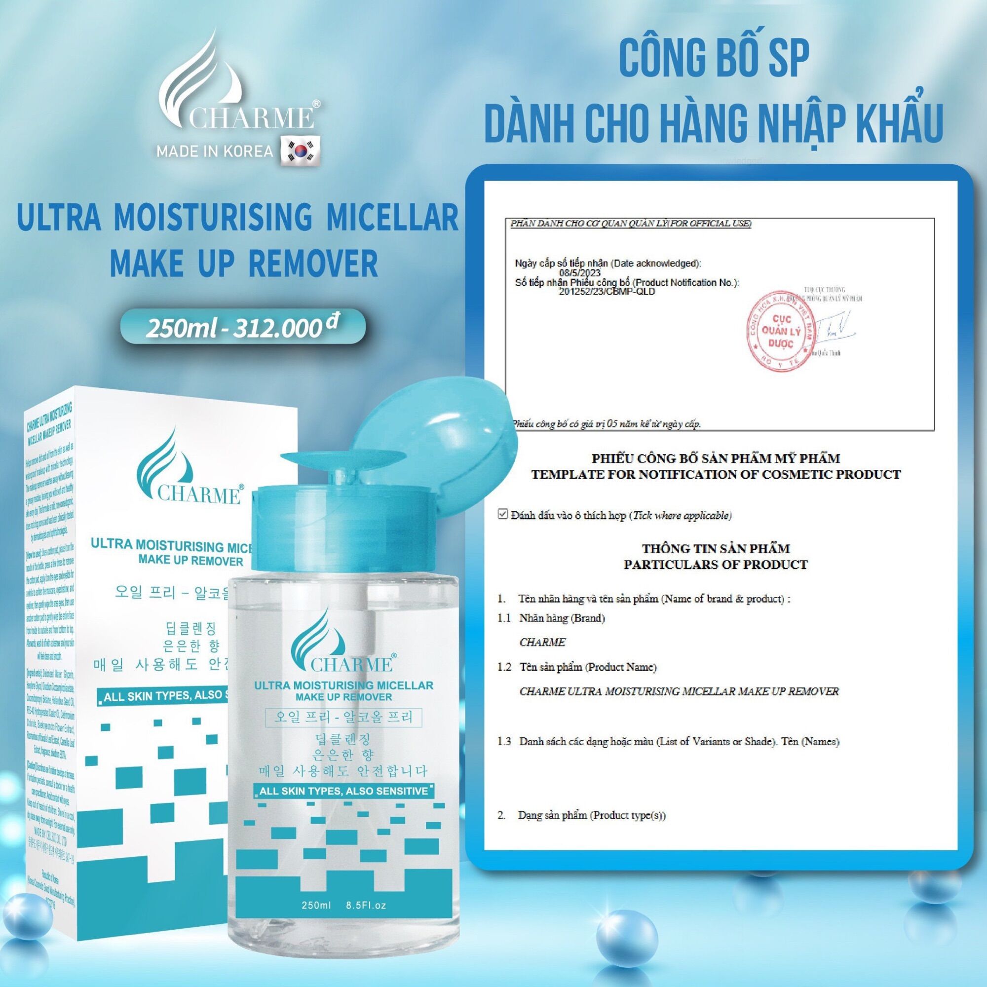 Nước tẩy trang Charme BEAUTY MAKE UP REMOVER