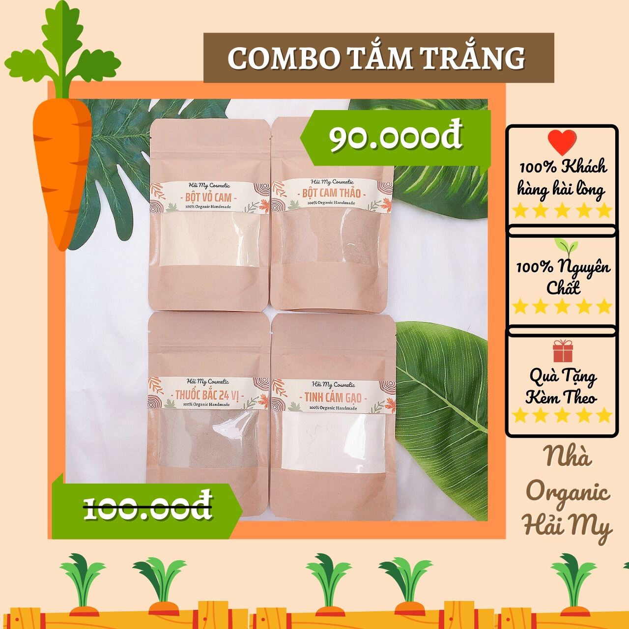 Combo 4 Túi Bột Dưỡng Trắng Da Body: Bột Vỏ Cam Bột Cam Thảo Th.uốc Bắc 24 Vị Tinh Cám Gạo - Bột Thiên Nhiên Handmade