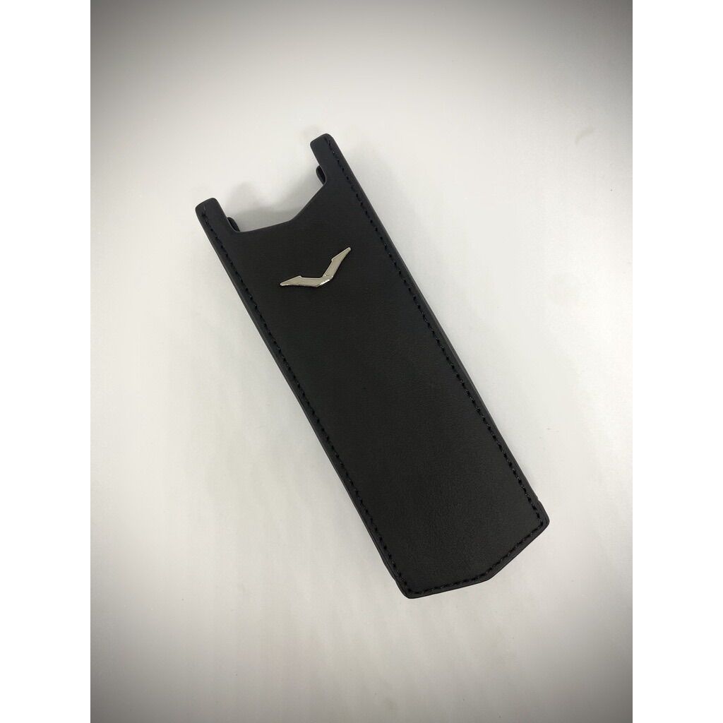 Bao da Vertu đen logo bạc sigtature Sp