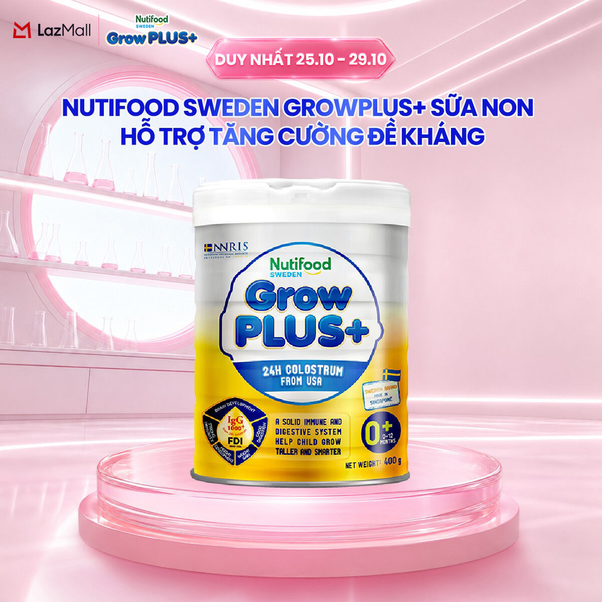 Sữa Bột Nutifood GrowPLUS+ Sữa Non - Hỗ Trợ Tăng Cường Đề Kháng 400g - 0-12 Tháng Tuổi - Tăng Cường Hệ Miễn Dịch, Tiêu Hóa Tốt (Lon 400g)
