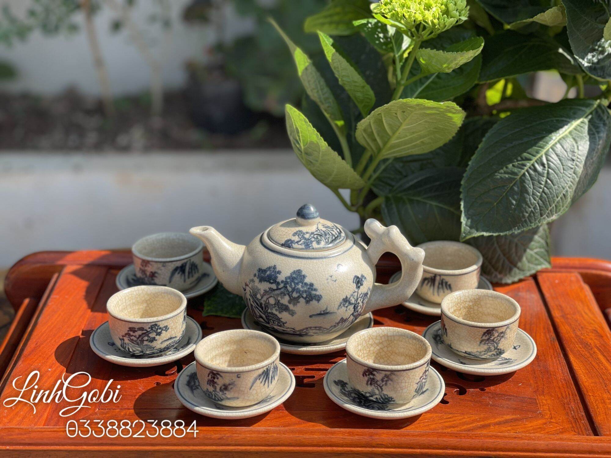 Bộ ấm chén men rạn cổ dáng gốc cây , ấm chén cổ , ấm chén bát tràng