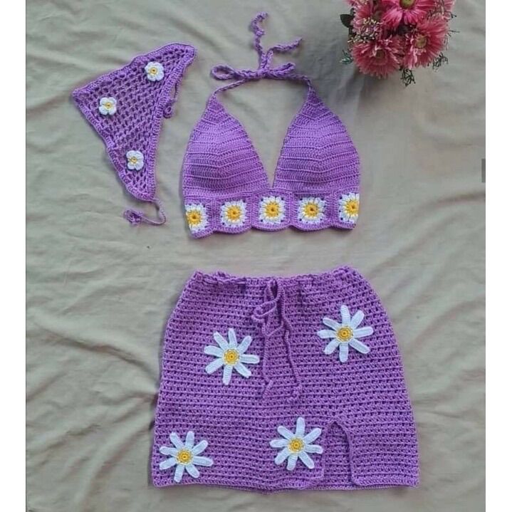 Bikini len móc màu tím