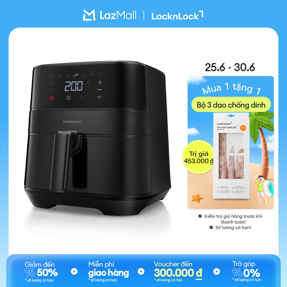 Nồi chiên không dầu LockLock cao cấp EJF284BLK 5.5L - 8 chế độ nấu, Công nghệ đối lưu 360° , Màu đen - Hàng Chính hãng - bảo hành 2 năm