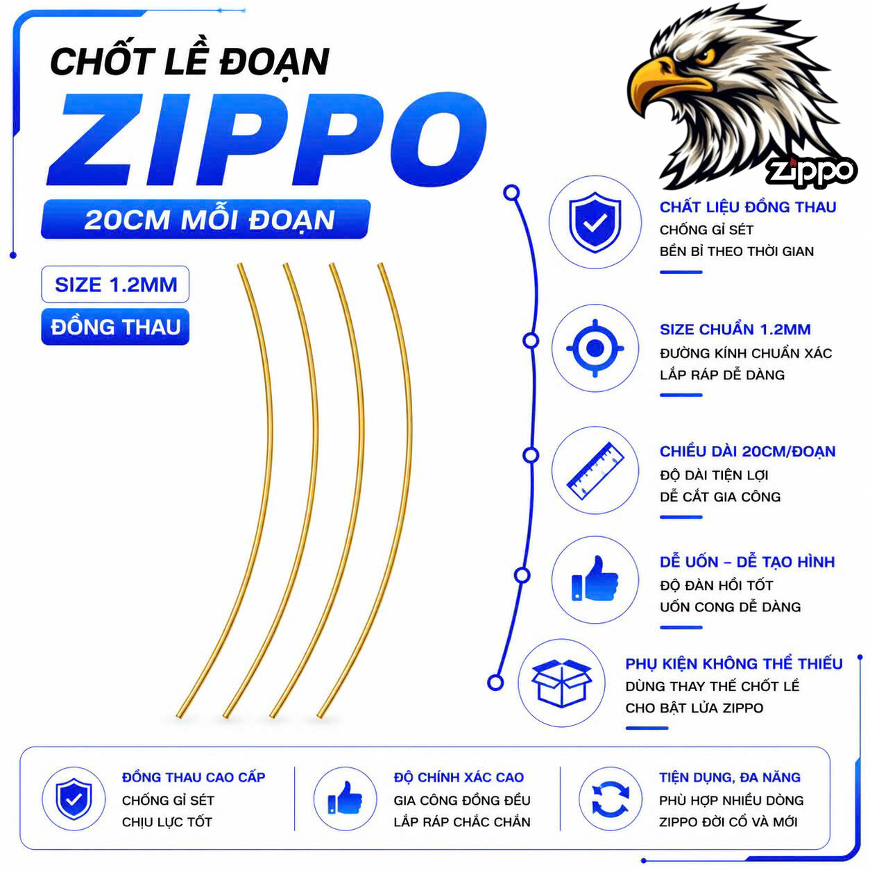 Sợi chốt lề Zippo cao cấp đồng thau