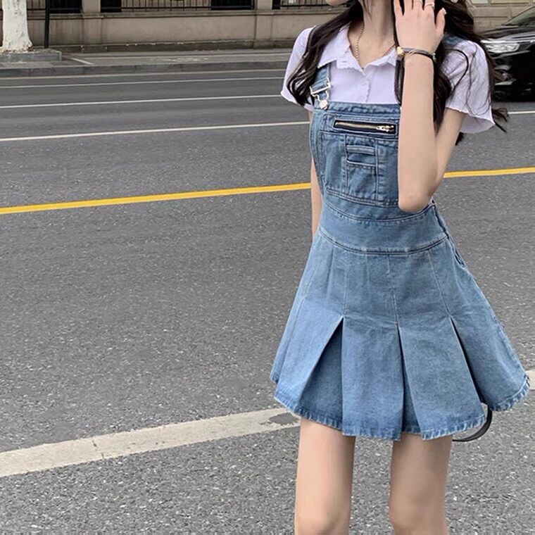 [ORDER] Váy yếm jeans xếp ly form xoè