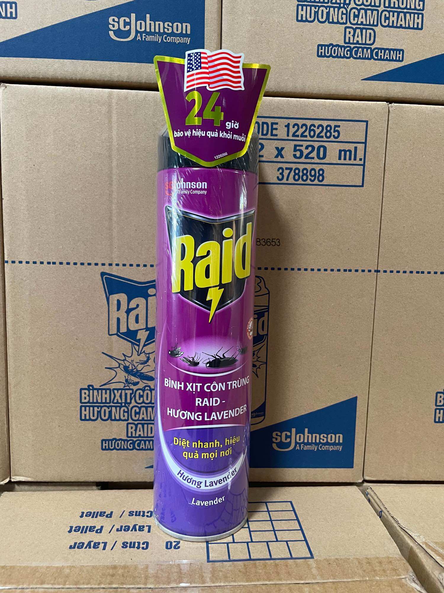 Xịt côn trùng Raid 520ml mẫu mới bảo vệ 24H