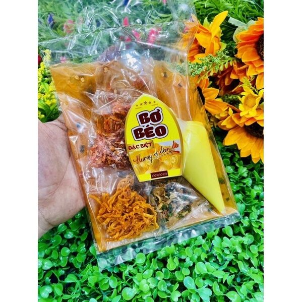 5 bịch bánh tráng tôm đỏ dẻo cuốn gói sốt bơ béo - 2 gói hành phi - 2 gói con ruốc - 1 gói khô gà