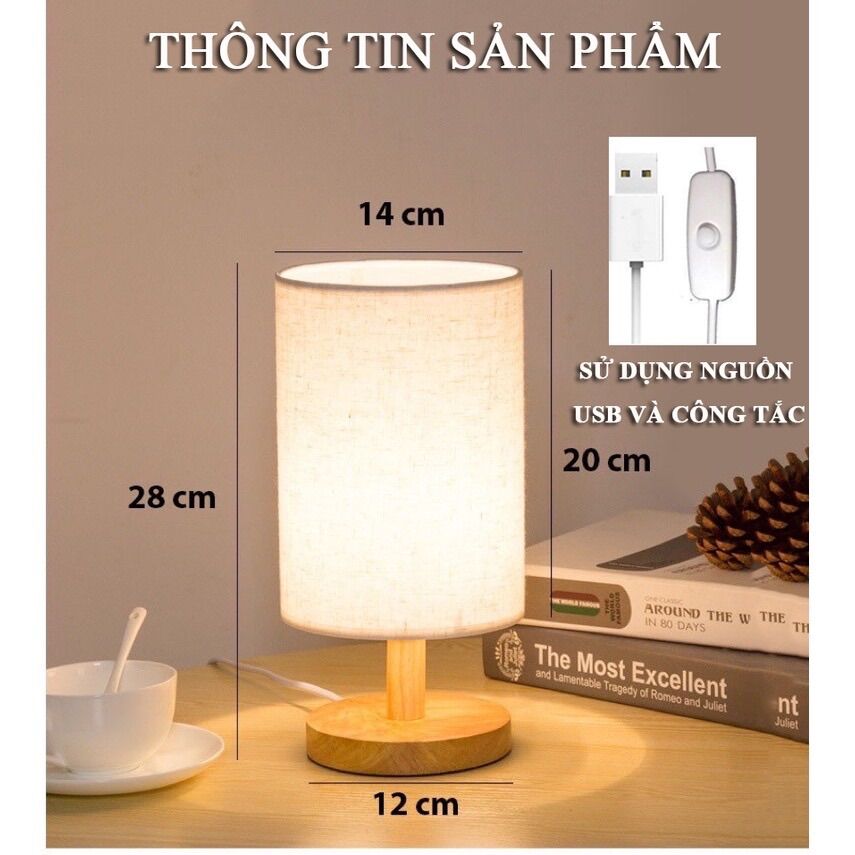 Đèn ngủ để bàn gỗ phong cách Châu Âu cao cấp DN19 (USB)