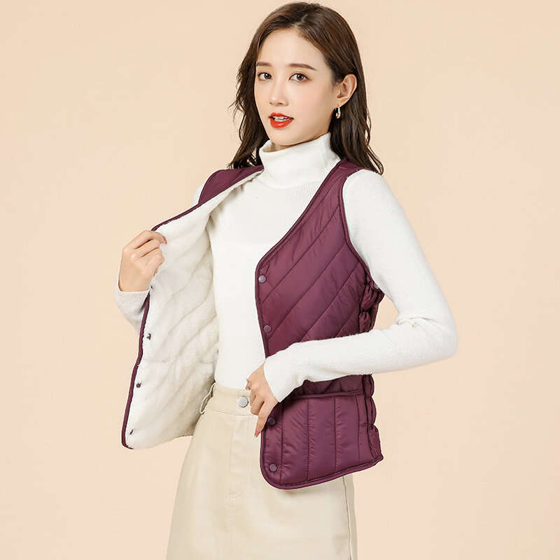 Gilê bông lông vũ thu đông mẫu mới gilê giữ ấm mỏng nhẹ dày dặn lót lông mặc trong cho nữ gilê gilê lót trong lót trong