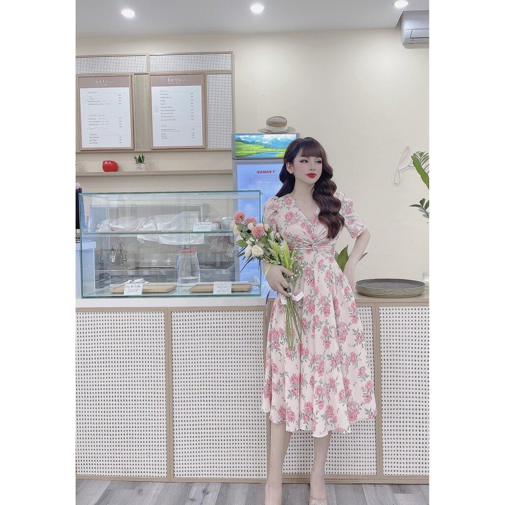 Đầm hoa xoắn eo Monoco