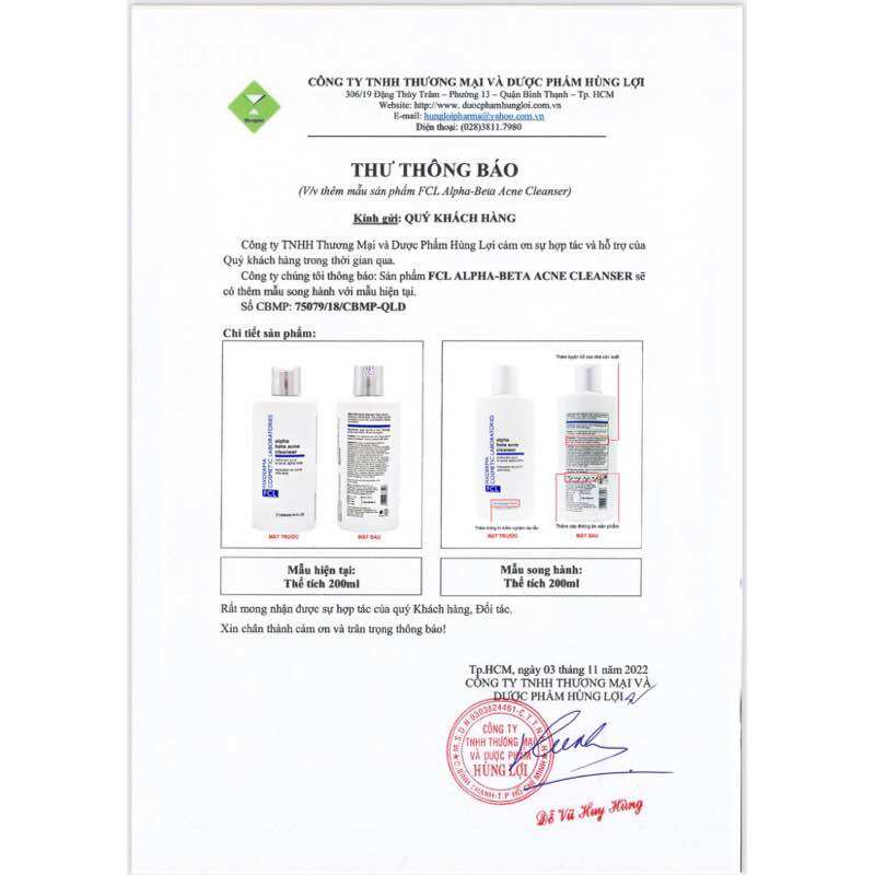 SỮA RỮA MẶT GIẢM MỤN FCL ALPHA BETA ACNE CLEANSER