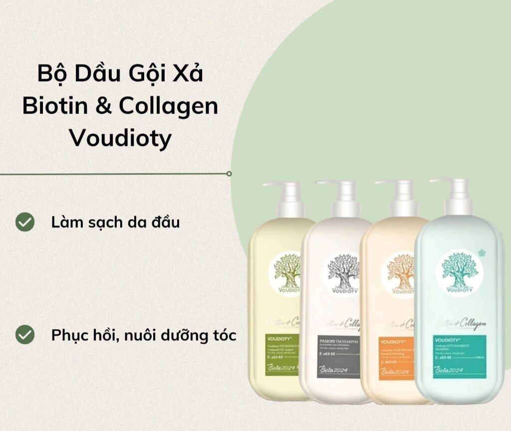 Bộ Gội Xả Biotin Collagen Voudioty Giúp Phục Hồi,Chống Rụng Tóc