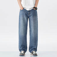 Hansca | Quần Jeans Nam Vintage Phong Cách Thẳng Rộng Có Dấu Trầy Xước và Sợi Lông Mèo
