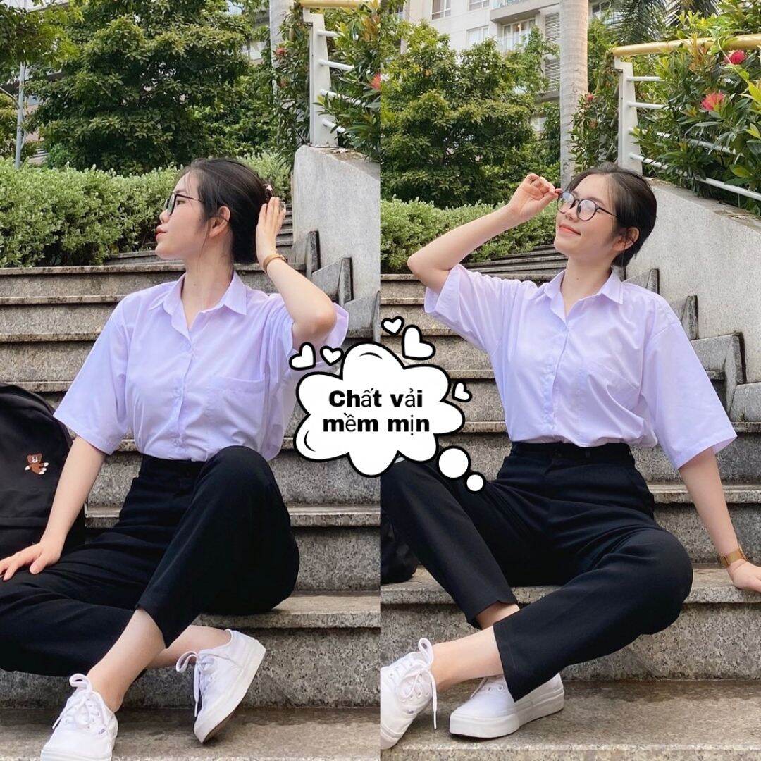 Áo sơ mi trắng trơn basic unisex - áo sơ mi túi ngực form rộng, sơ mi đi học, sơ mi tay lỡ, đồ đi học
