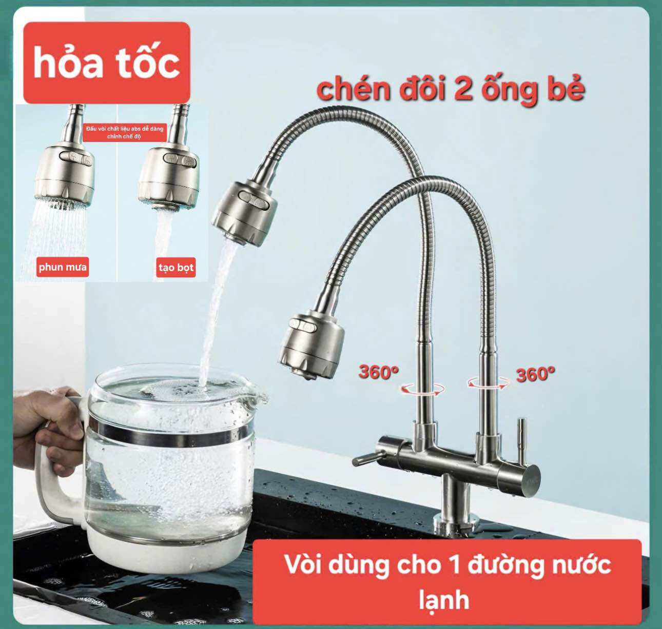 vòi rửa chén đôi inox 304 - Vòi Rửa Chén Inox 304 - Vòi Rửa Chén Lạnh