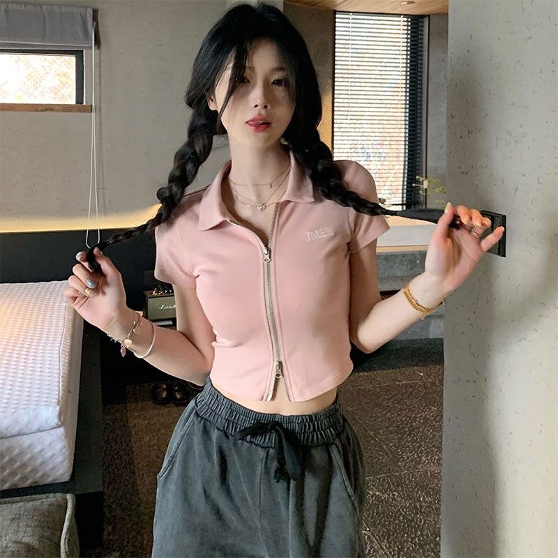 Áo croptop cổ sơ mi phong cách Hàn Quốc dành cho nữ