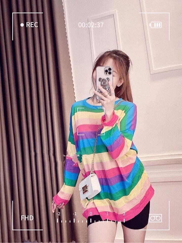 set áo len mỏng cầu vòng mix quần ngố thun ( bán rời )