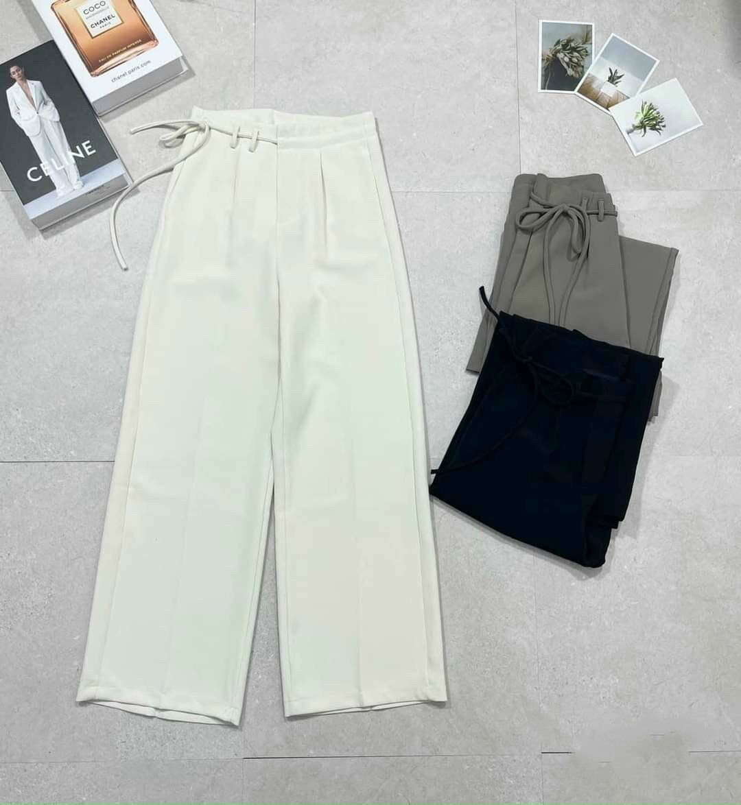 Quần suông ống rộng cột dây nơ MIE culottes chất ruby cao cấp