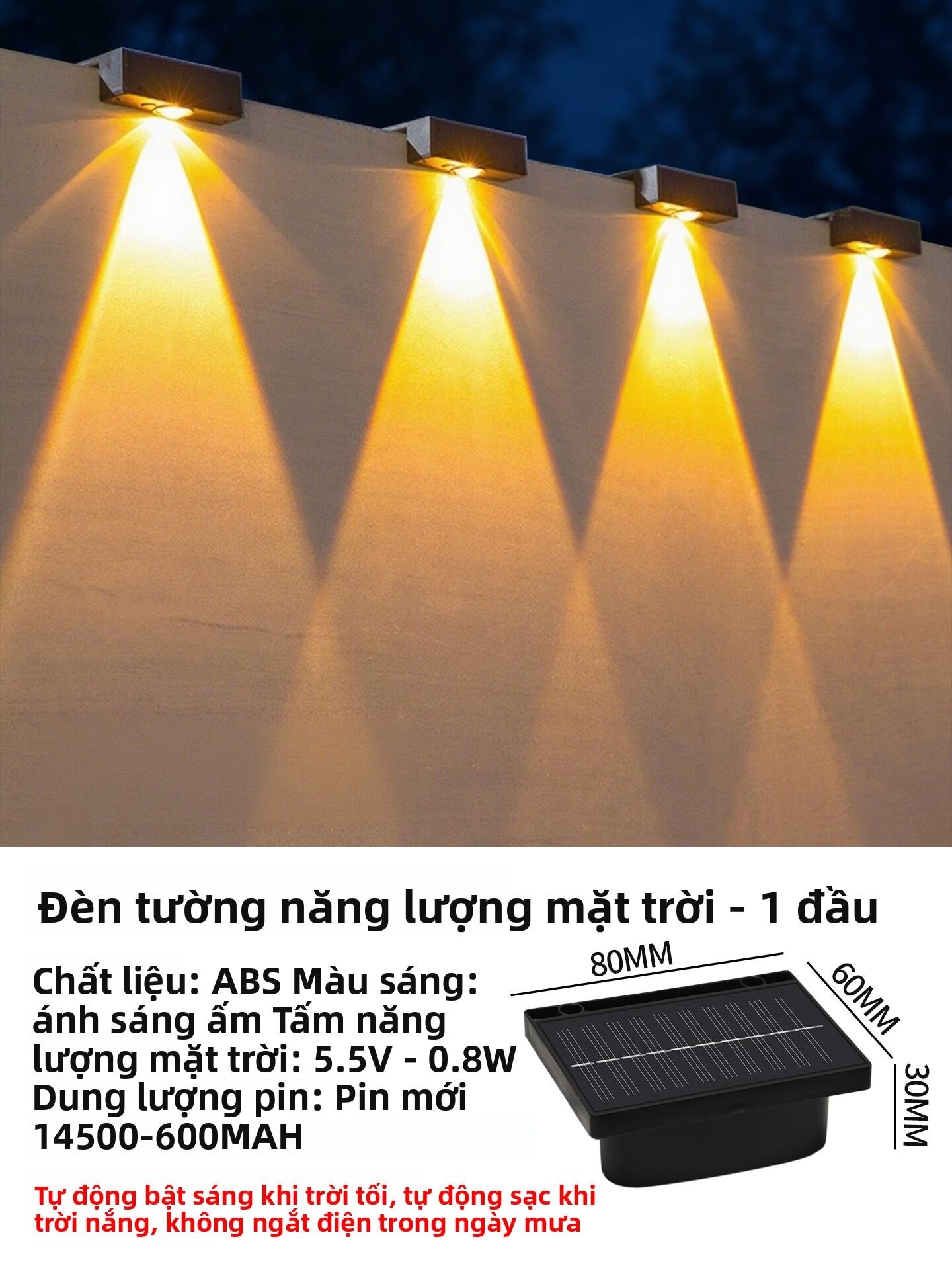 WANLIYANG | Đèn Sân Vườn Năng Lượng Mặt Trời Đèn Chiếu Sáng Ngoại Thất Tạo Không Khí Ban Công Đèn Rọi Tường Trang Trí