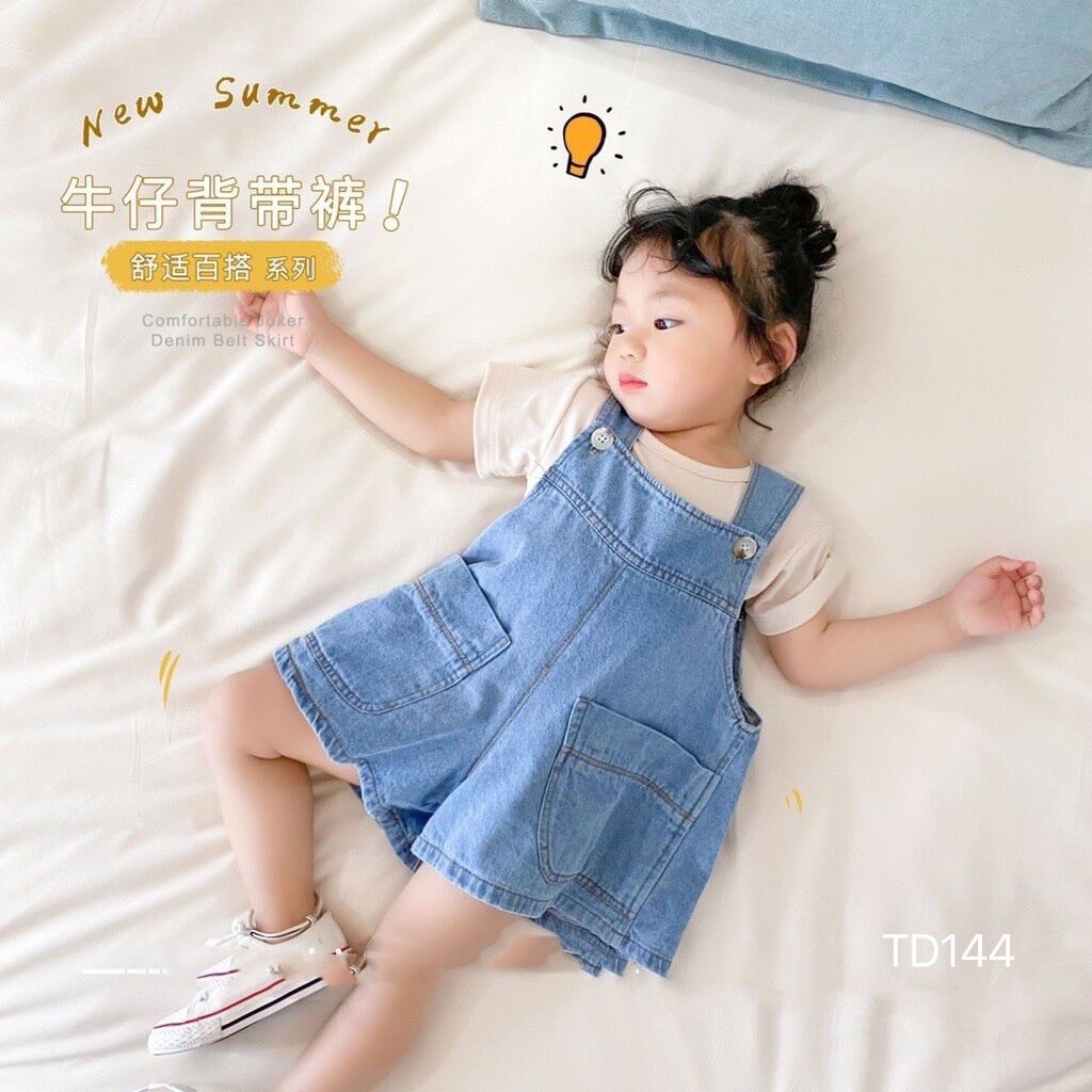 Set yếm jean phối áo thun cotton cho bé gái