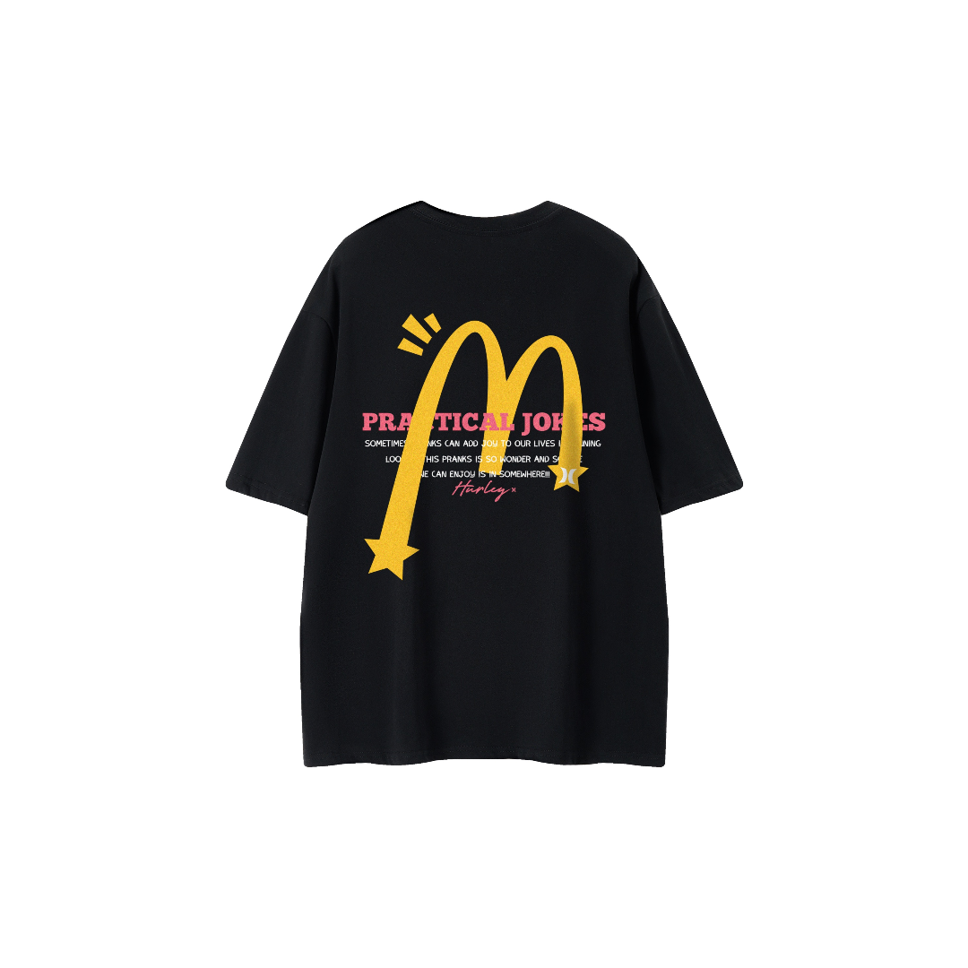 Hurley Mỹ Retro Ác Phim Truyền Hình Graffiti Ngôi Sao In Logo Dốc Vai Rộng Cổ Tròn Áo Thun Nữ Tay Ng