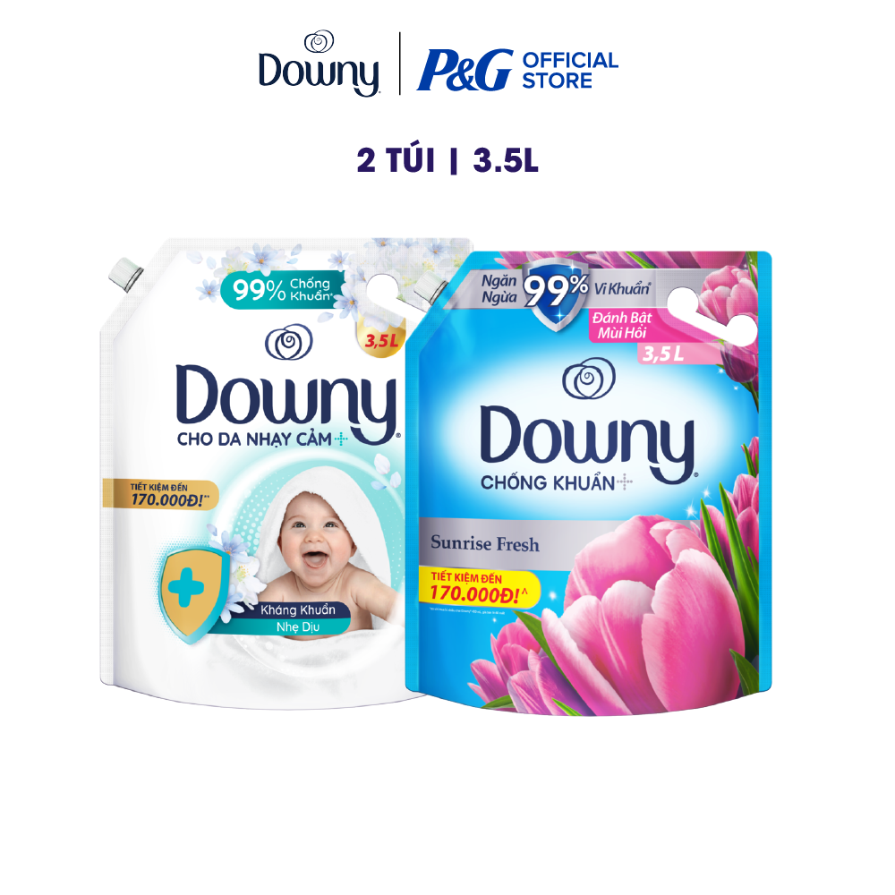 Combo 2 Túi Nước Xả Vải DOWNY 3.5Lx2 Hương Nắng Mai/ Kháng Khuẩn