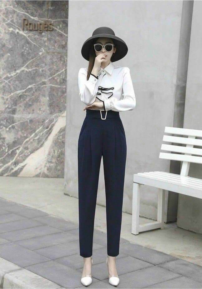 Quần tây công sở ,dáng baggy lưng cao có đai