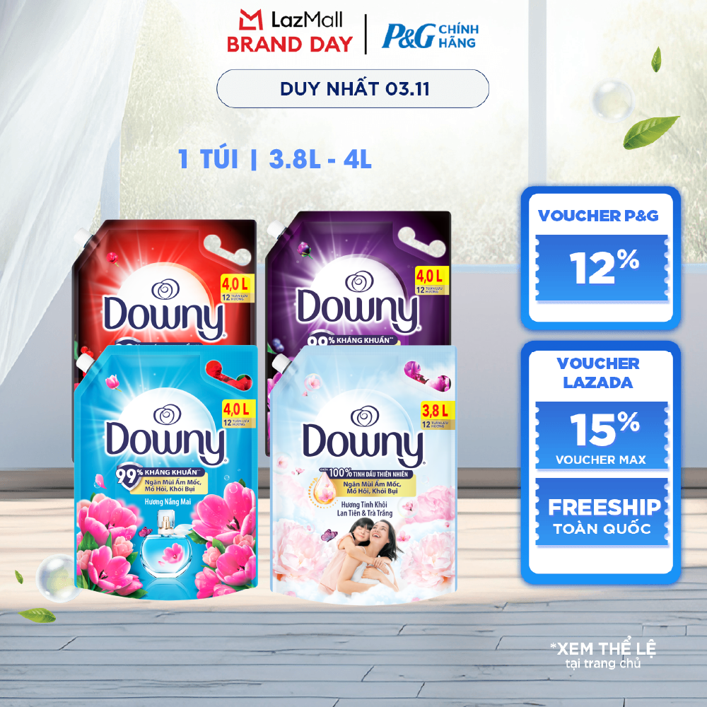 Nước Xả Vải DOWNY Hương Nước Hoa Cao Cấp Đam Mê/ Huyền Bí/ Nắng Mai/ Tinh Khôi Túi 3.8L/4L