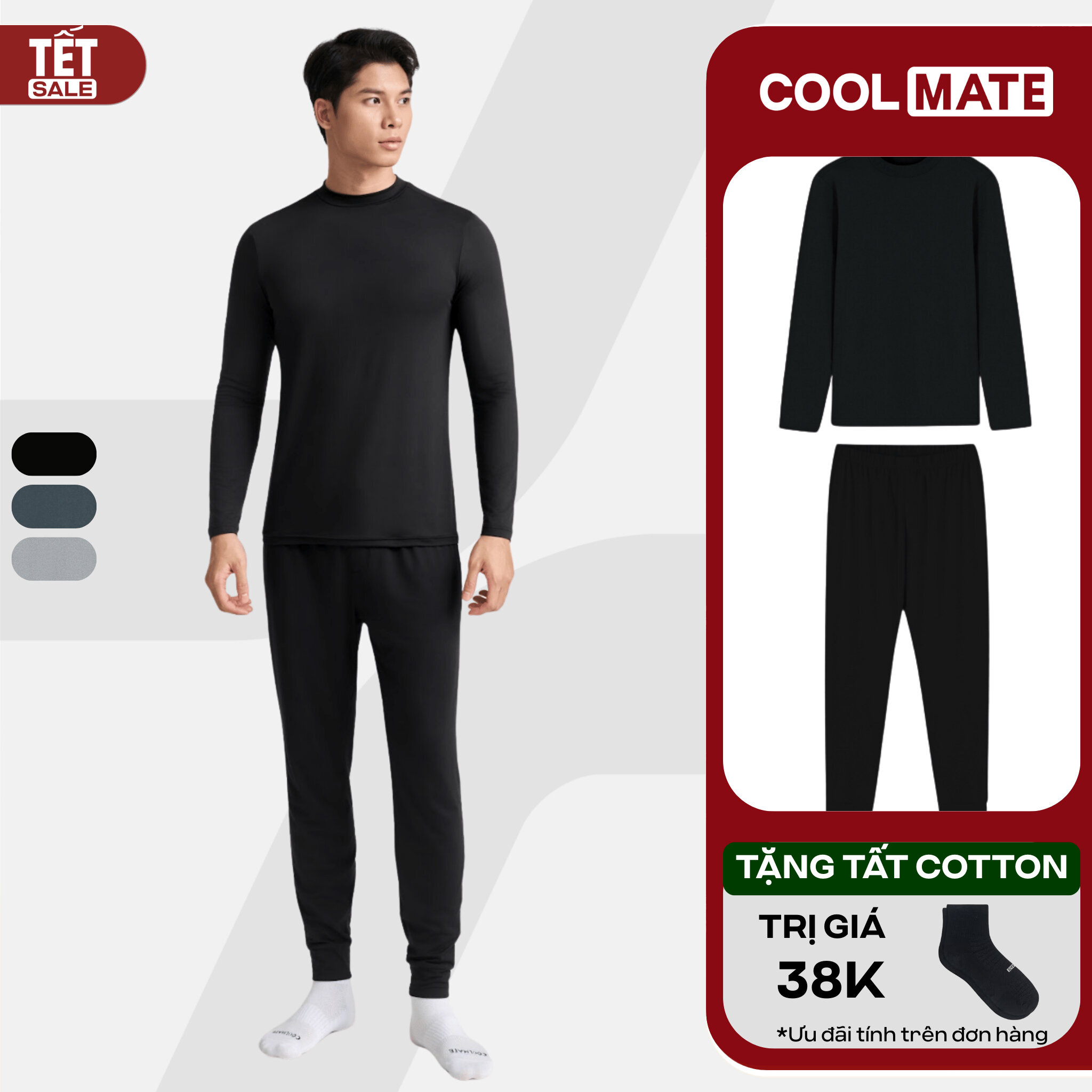   DUY NHẤT 20h 31.12-3.1 TẶNG TẤT COTTON Set bộ Quần và áo giữ nhiệt mặc trong Essential Brush Poly mềm mại giữ ấm tốt Coolmate 