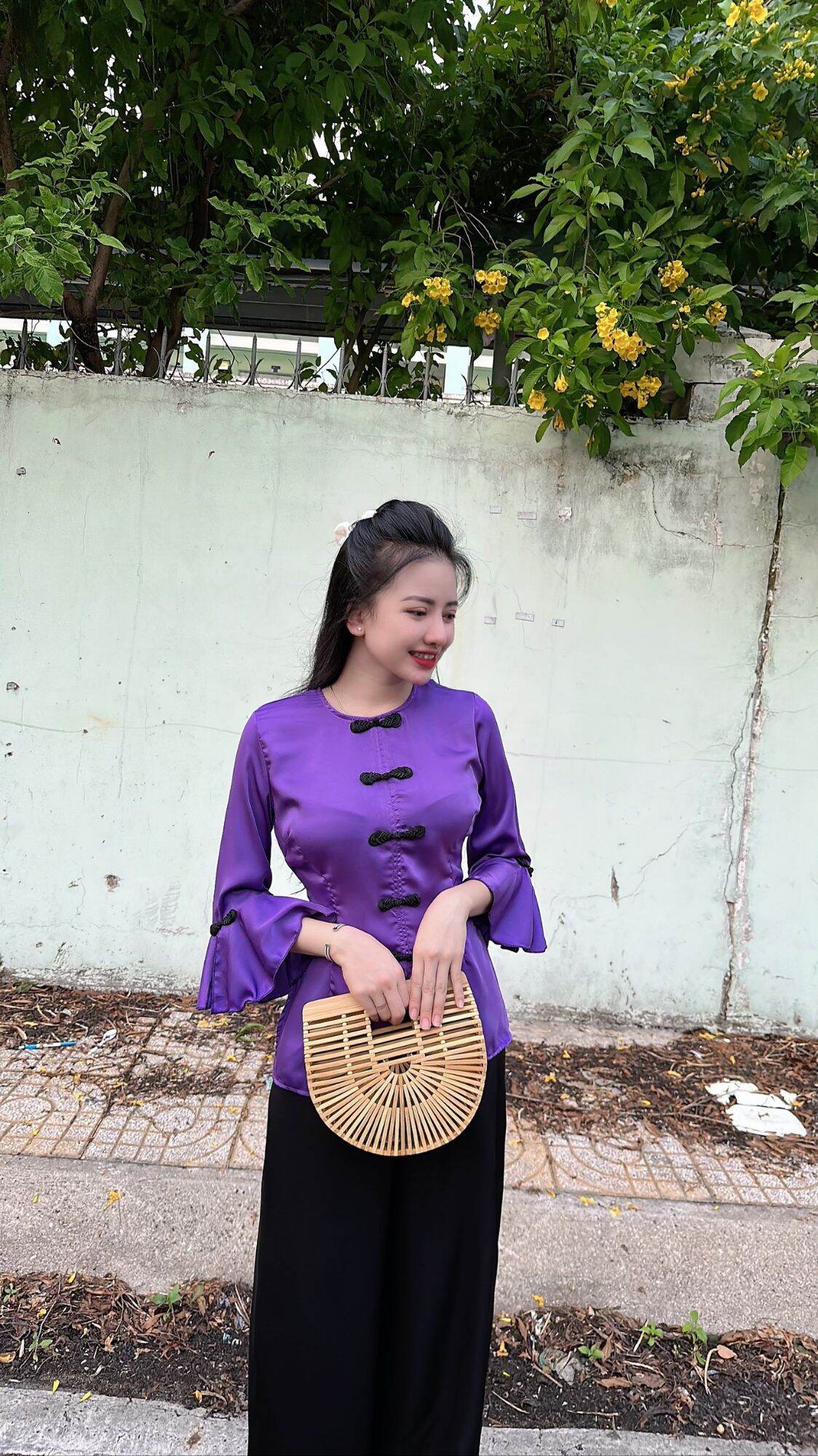 SÉT LAM TAY LOA LỤA NGỌC TRAI CAO CẤP - đồ lam đi chùa nử ( freesize dưới 58kg