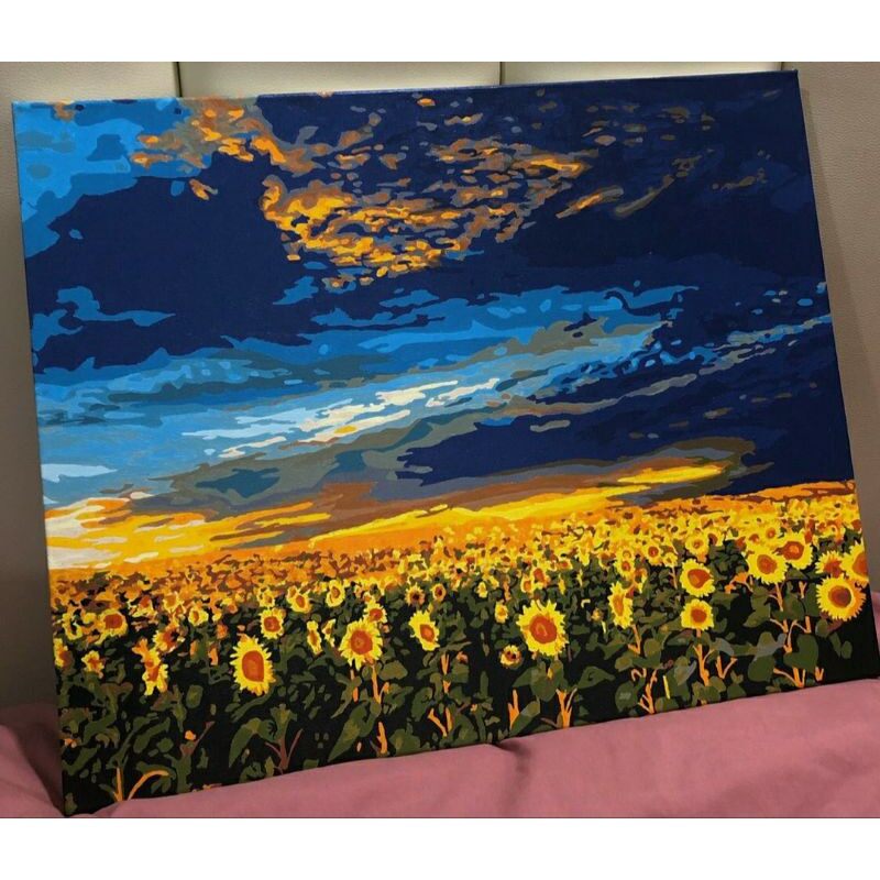 (CÓ SẴN) Tranh sơn dầu số hóa DIY khổ 40x50cm đã căng khung- Mẫu hoàng hôn cánh đồng hướng dương