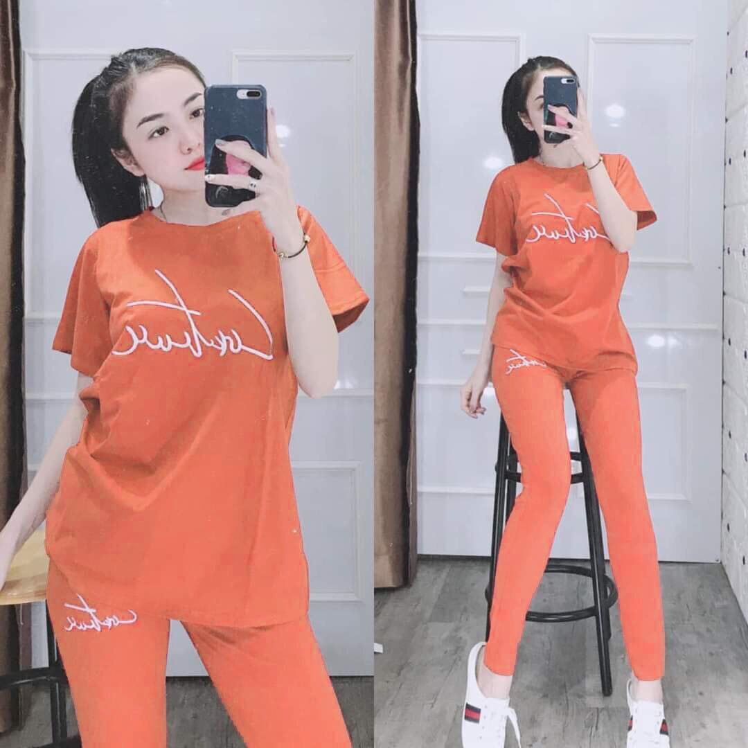 Set bộ đồ bộ dài mặc nhà thêu chữ dễ thương