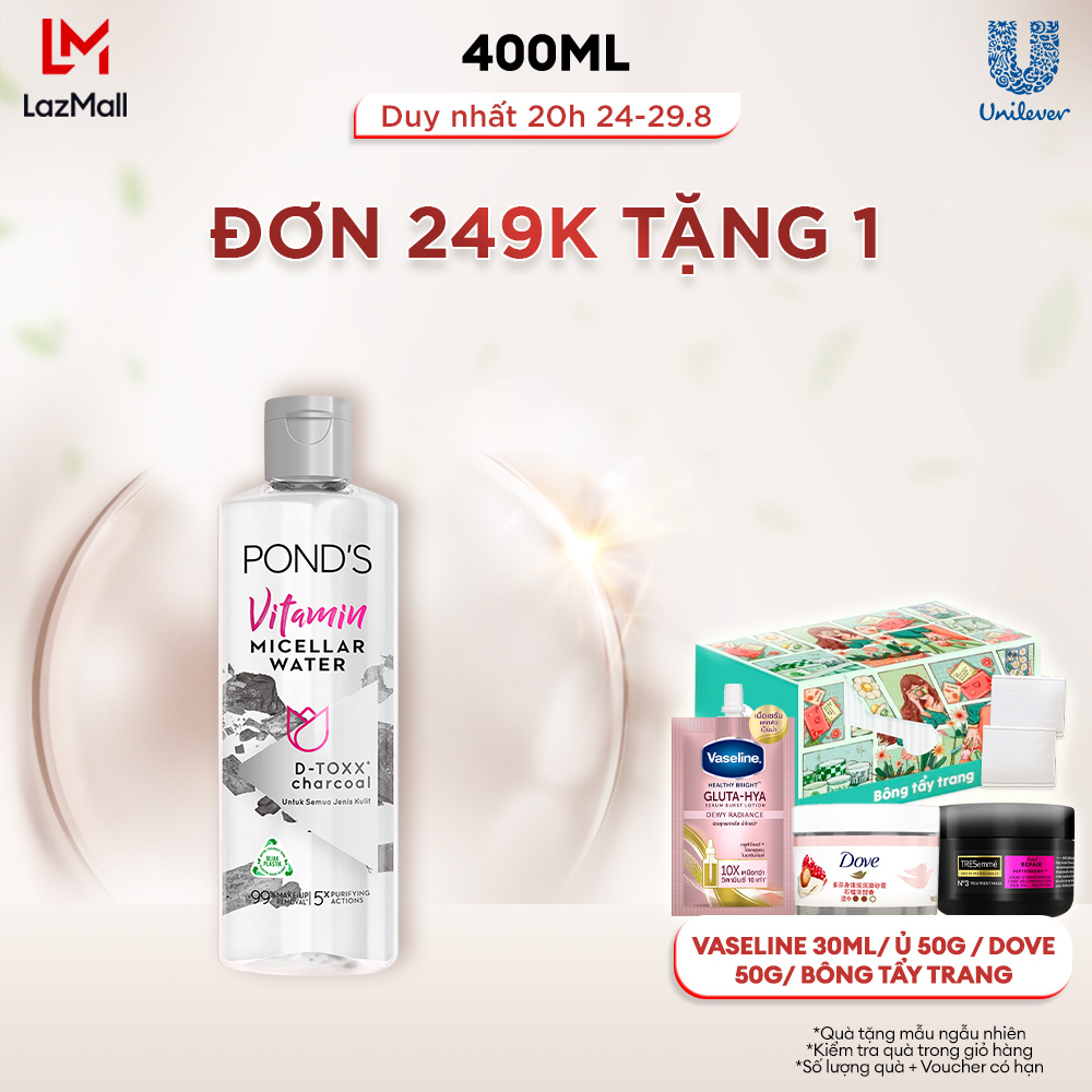 Nước tẩy trang Vitamin và Tinh than tre sạch sâu Pond's Micellar Water 400ml