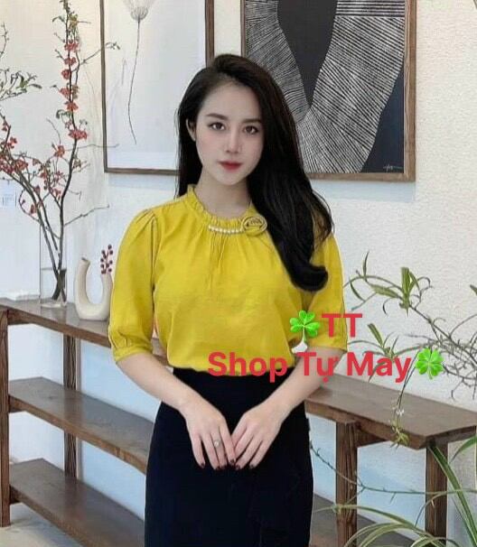 Áo Kiểu Nữ Công Sở Nhún Bèo Bông Hồng
