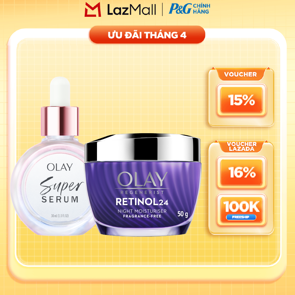 Combo 2 SUPER SERUM OLAY SỨC MẠNH TỪ 5 DƯỠNG CHẤT TRONG 1 - Chai 30ML Và Kem Dưỡng Ẩm OLAY RETINOL24 50G