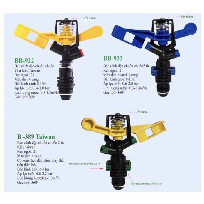 Béc tưới cánh đập 3 tia phun ren ngoài phi 21