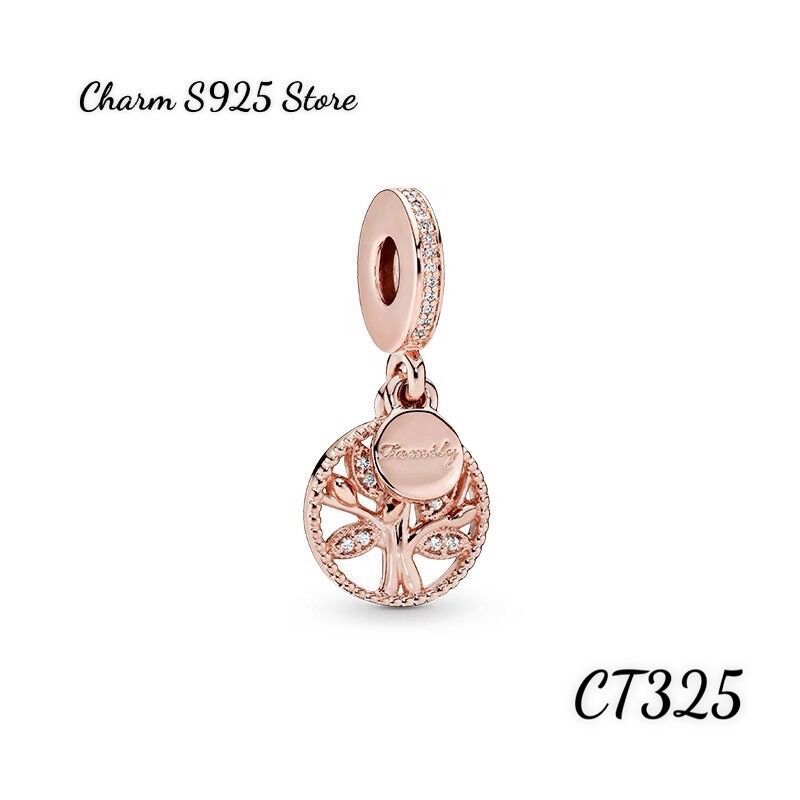 Charm pan ale treo cây vàng hồng đính đá bạc s925