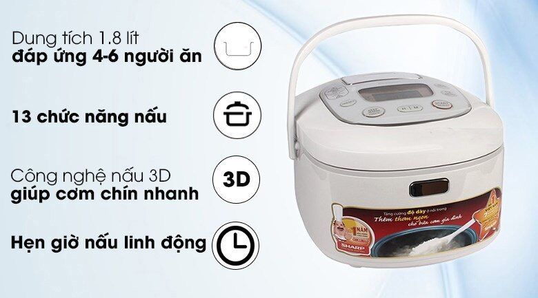 Nồi cơm điện tử Sharp 1.8 lít KS-TH18-GL - [HÀNG CHÍNH HÃNG BẢO HÀNH 12 THÁNG]