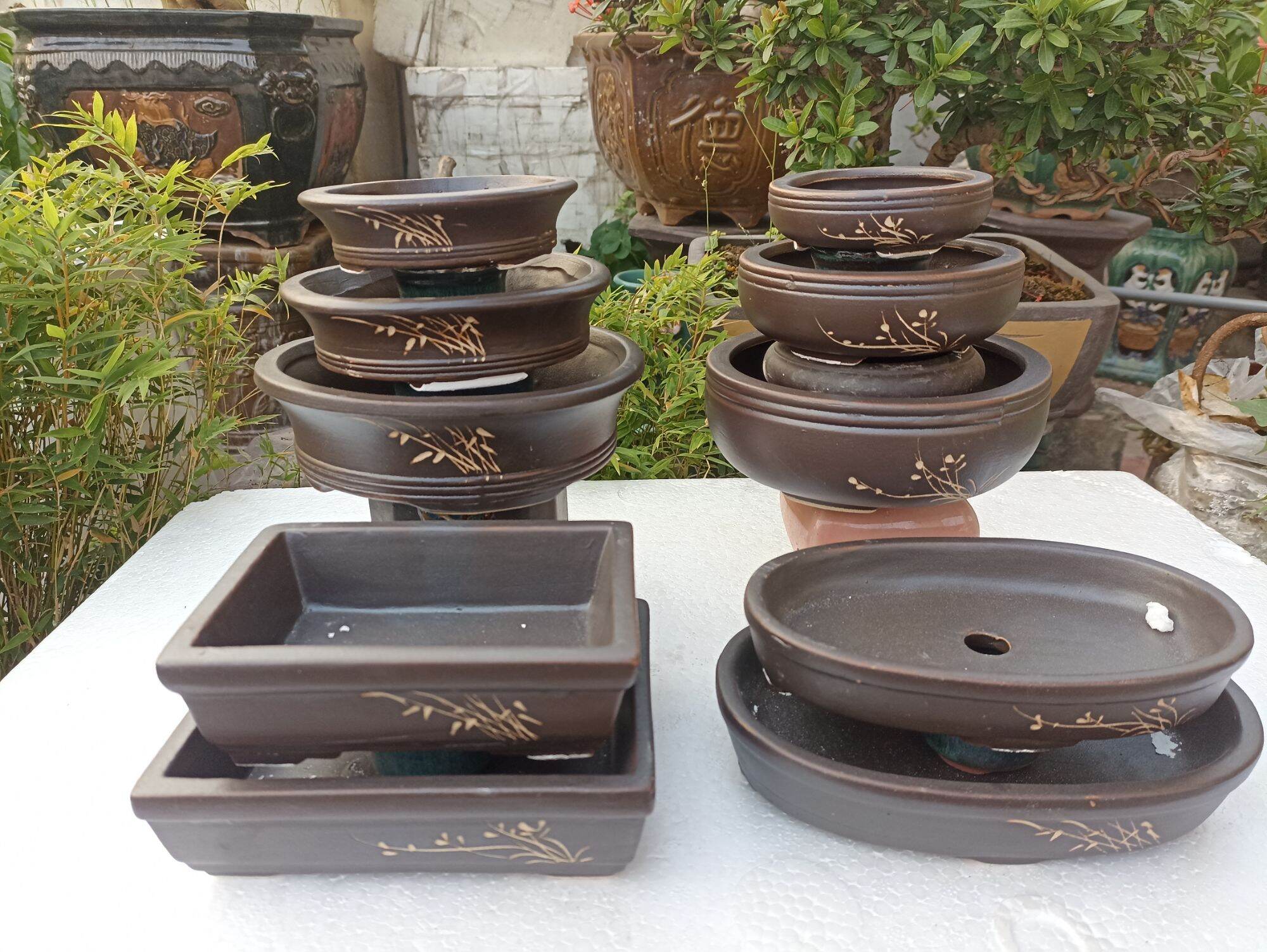 combo 10 chậu gốm nâu cafe bonsai
