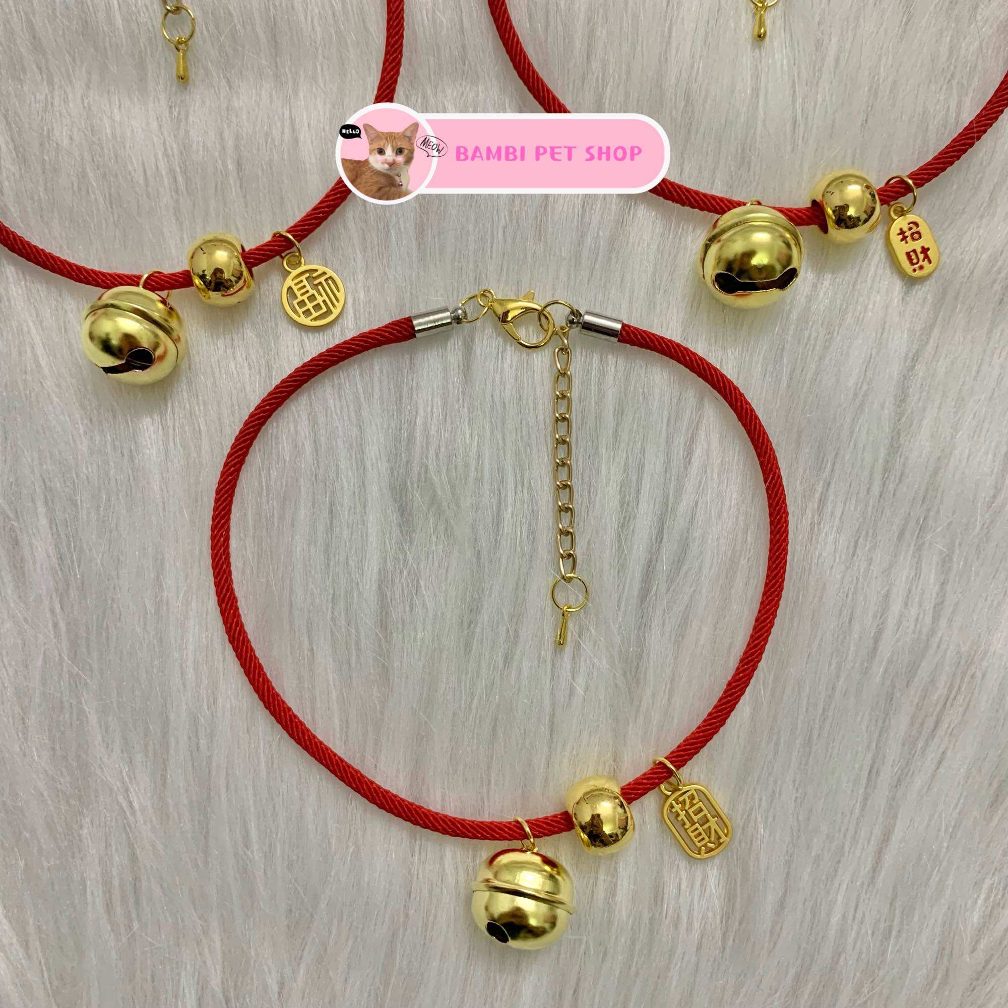 Vòng cổ thú cưng bằng dây chỉ đỏ may mắn gắn Charm tài lộc