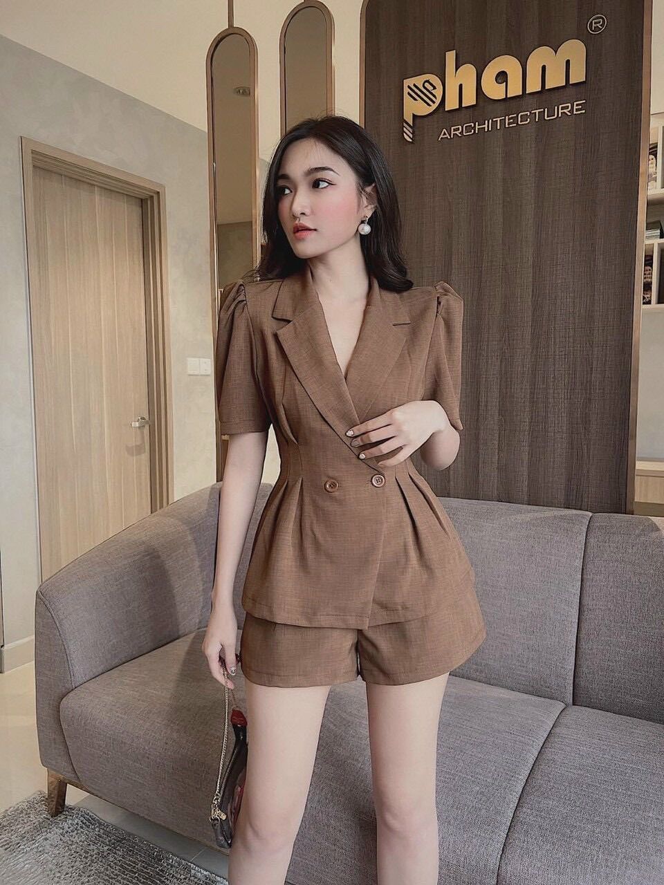 Set quần short đùi + áo vest sang chảnh