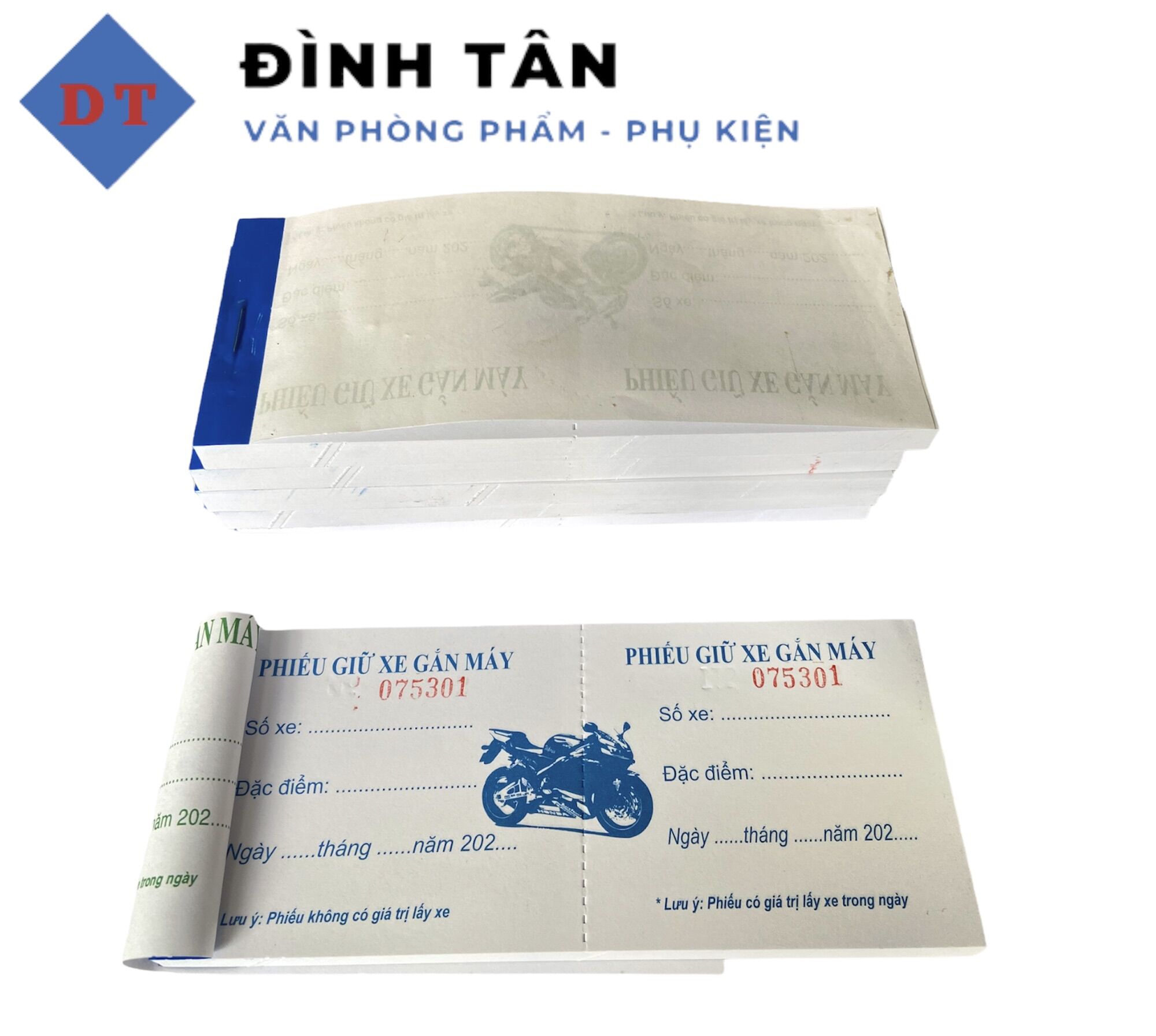 Phiếu Giữ Xe In Sẵn - Cùi Phiếu Giữ Xe Máy Có Hình 100 Tờ/Cuốn