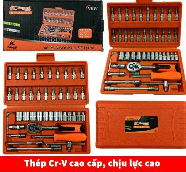 Bộ tuýp 1/4 thương hiệu KAPUSI, bộ 46 món như hình, Chất liệu thép cr-v cao cấp không gỉ, bộ sản phẩm 46 món gồm mũi vít bake, dẹp, mũi mở ốc, lục giác, lục giác bông - Cửa Hàng Nam