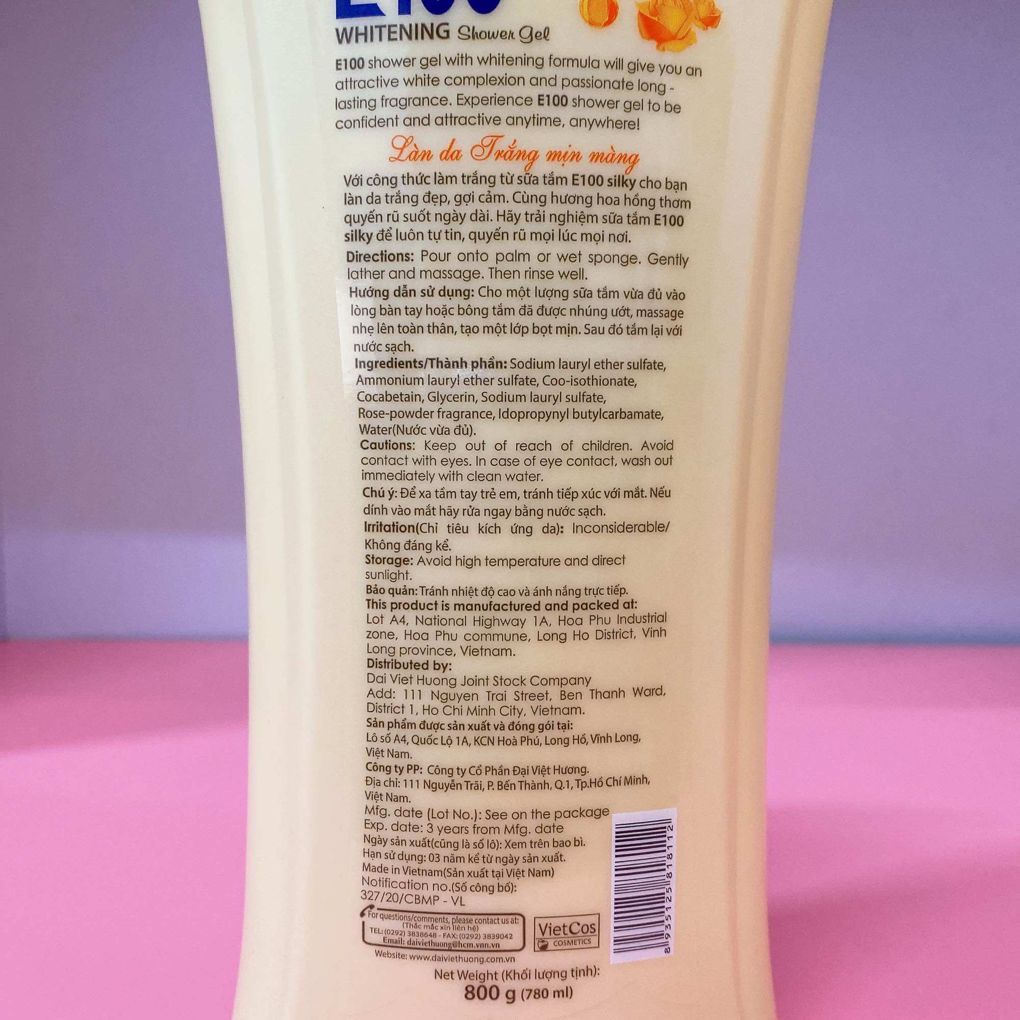 Sữa tắm E100 Mầu Vàng 800ML